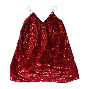 Red Sequin Glitter Spaghetti Strap Mini Dress